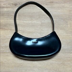 GUESS Black Patent Crescent Mini Shoulder Bag